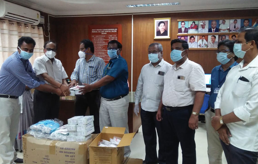 Sona College of Technology donated protective equipment to Dharmapuri Medical College. 
